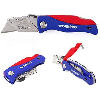 WORKPRO Folding Utility Knife Quick-change Box Cutter, Blade Storage in Handle with 5 Extra Blade Included