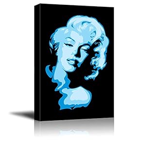 Canvas Prints Wall Art - Artistic Portrait of Marylin Monroe in Blue Color | Pop Art Modern Wall Decor/Home Decoration Stretched Gallery Canvas Wrap Giclee Print & Ready to Hang - 12" x 18"