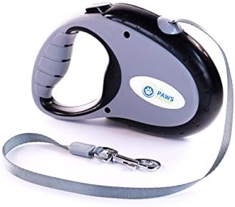 Strong Retractable Dog Leash from The Paws Factory - No burn ribbon, extendable up to 16 feet - Great for small to medium dogs up to 44lbs - Gray/Black