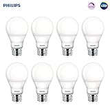 Philips LED Dimmable A19 Frosted Light Bulb: 800-Lumen, 2700-Kelvin, 9.5-Watt (60-Watt Equivalent), E26 Medium Screw Base, Soft White, 8-Pack (Old Generation)