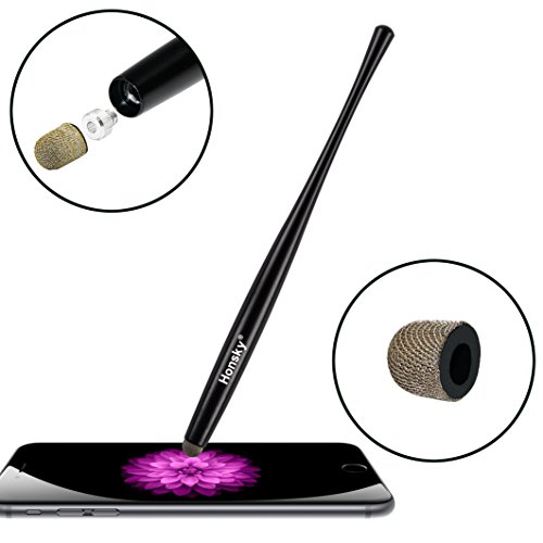 Capacitive Stylus Pen, Honsky Slim Waist Universal Metal Sensitive Cell Phone Tablet Styli for Apple iPhone iPad Samsung LG Touch Screens / With Replacement Mesh Tips / Black