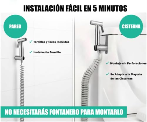 CHILL HOUSE Bidet for WC and Water Tap with Shower in Stainless Steel AISI 304 – Hygienic Shower with Extendable Hose 1.5 m – Intimate Hygiene and Pets Kit – (Replacement: Sprayer and Hose)