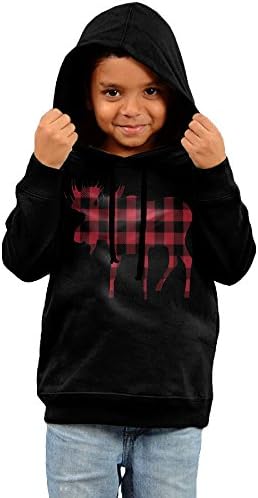 Buffalo Plaid Moose Lumberjack Red Black Boys Girls Hooded Sweatshirt 5-6 Toddler