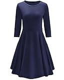 OUGES Women's 3/4 Sleeve Casual Flare Dress(Navy,L)