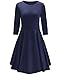 OUGES Women's 3/4 Sleeve Casual Flare Dress(Navy,L)