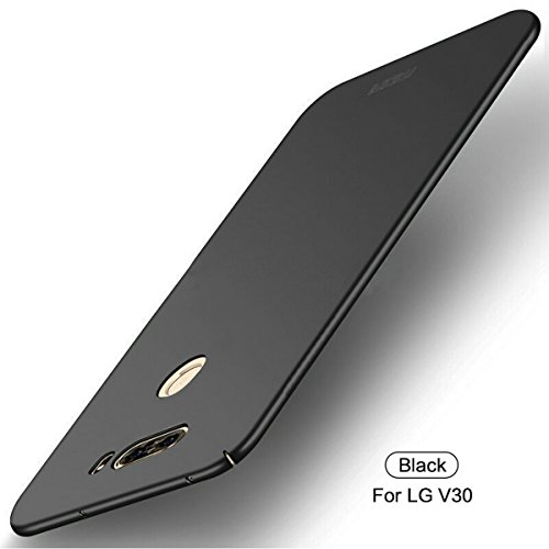 xinyunew LG V30 case, [Skin Series] Stylish Ultra-Slim Hard Plastic Scratch Resistant Full Protective Matte Cover Case for LG V30 +Tempered Glass Screen Protector 360 Protective - Black