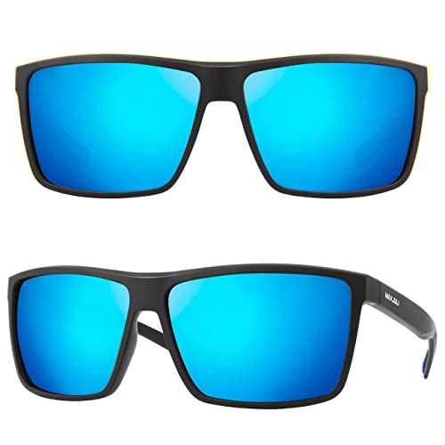 MAXJULI Gafas de sol grandes polarizadas para hombres y mujeres con cabezas grandes Protección UV 400 (talla XL) Negro/Azul