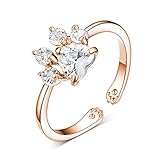 Viola Tricolor Puppy Paw Rose Gold Plated Rings Clear Cubic Zirconia Crystal Adjustable Rings for Teen Girls Glitter Fashion Jewelry