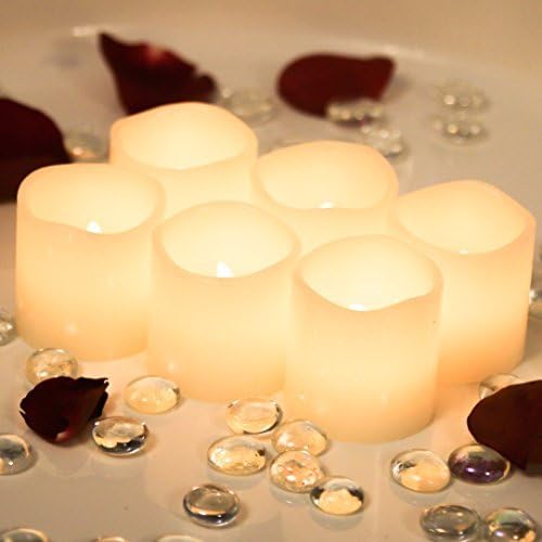 Flameless Candles * Set of 6 Real Wax with 6 Extra Batteries Included FREE! Unscented and Ivory in Color * 2" By 2" Votive Style LED Flickering Lights * Great Gifts for any Occasion * Home Decor * Weddings * Romantic Settings