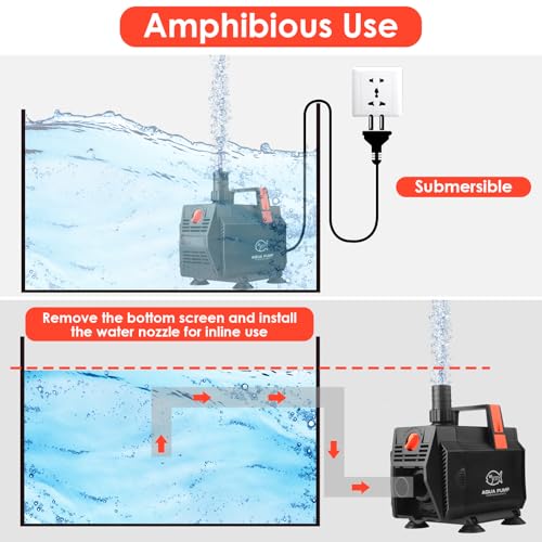 ITIY Submersible Water Pump Pond Pump, Water Fountain Pump Aquarium Water Pump with Flow Control for Fish Tank, Waterfall, Outdoor, Hydroponics (60W 3500L/H)