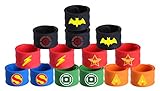 Superhero Slap Bracelets with Original Emblems for Party Supplies Favors (Assorted Superheros 14 Pack)