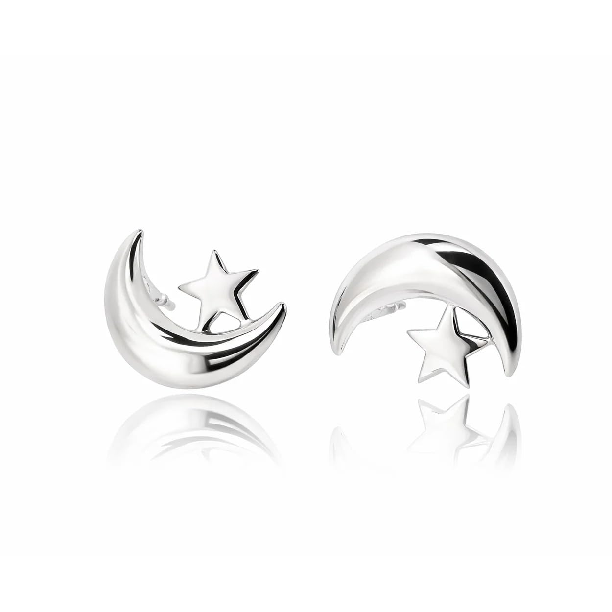 Sovats 925 Sterling Silver Moon and Star Stud Earrings for Women, Celestial Crescent Moon Dainty Minimalist Jewelry Gift