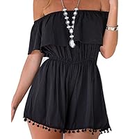 Youzee Summer Boho Women V neck Playsuit Party Jumpsuit Romper (Large, #Black#)