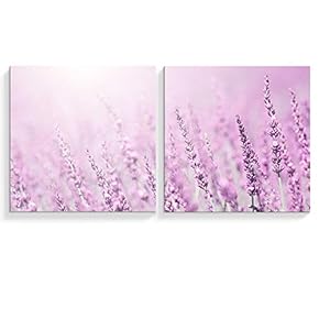 2 Panel Canvas Wall Art Romantic Purple Lavender Canvas Painting Wall Decor for Living Room Framed Home Decorations -