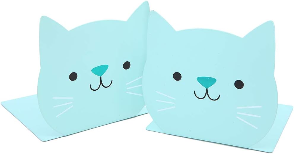 Lovely Cartoon Cat Pattern Kids Bookends Student Book Ends Metal Office Desk School Library Decoration Bookshelf Book Organizer for Christmas Birthday Gift