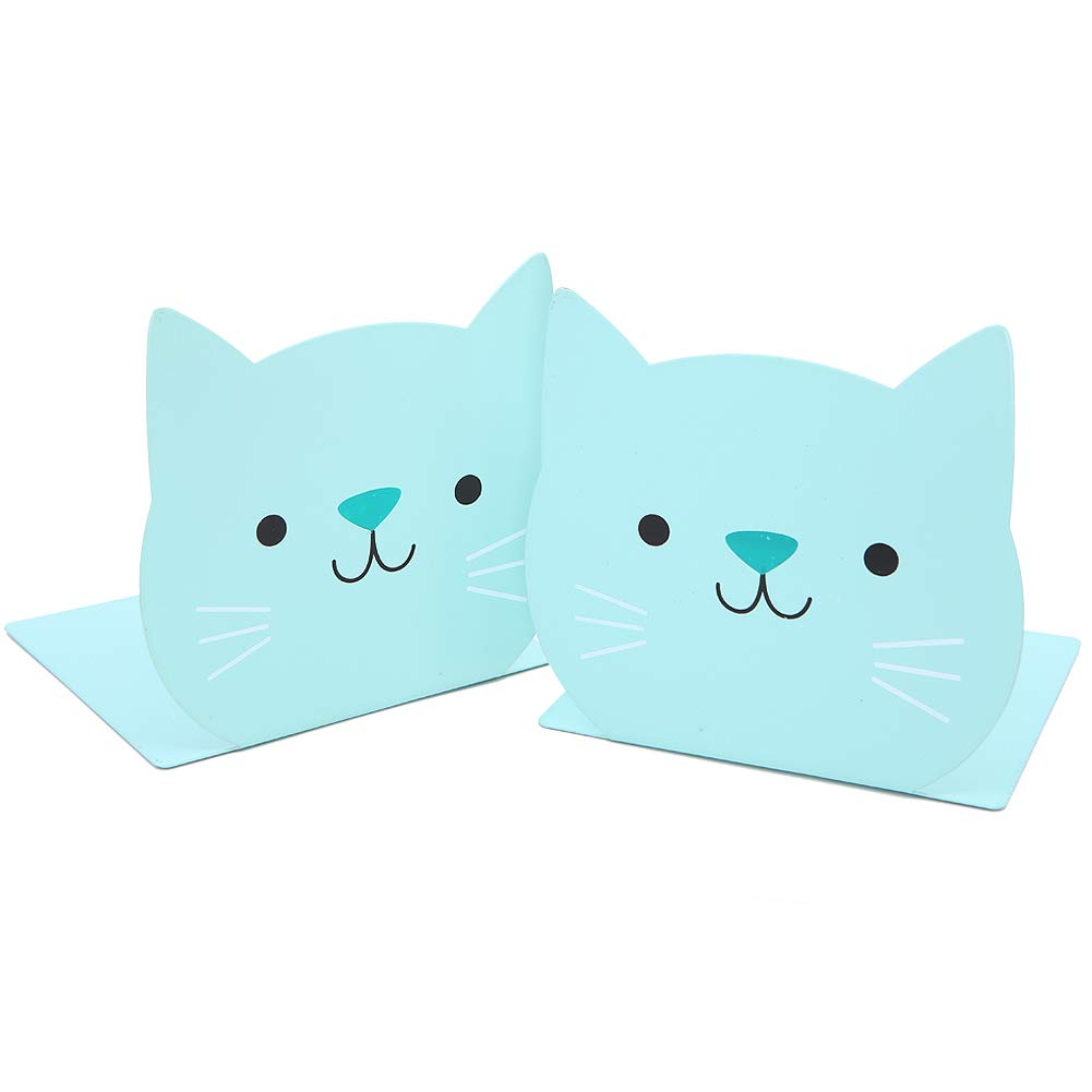 Lovely Cartoon Cat Pattern Kids Bookends Student Book Ends Metal Office Desk School Library Decoration Bookshelf Book Organizer for Christmas Birthday Gift