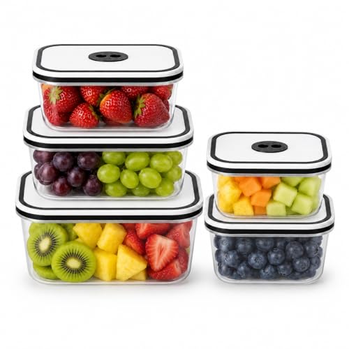 Kit 5 Potes Herméticos para Geladeira com Tampa Plástica Transparente - Armazena Alimentos, Antivazamento, Ideal para Freezer/Microondas, Livre de BPA