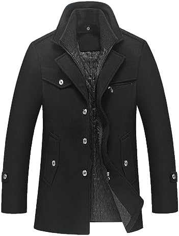 Maiyifu-GJ Men Stand Collar Wool Blend Pea Coat Stand Collar