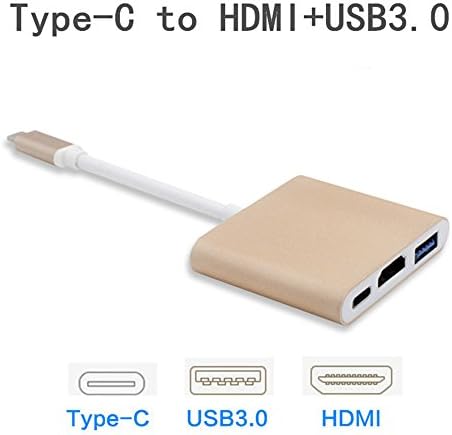 USB Type-C to HDMI + USB 3.0 Cable Hub Type C Video Data Adapter USB-C Converter for Apple Air Pro Chromebook Dell XPS 12/13 (Glod)