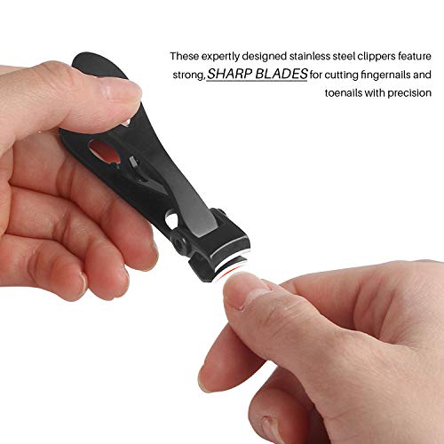 Fingernail and Toenail Clippers Set 15mm Wide Jaw Opening Nail Clippers for Thick Nails Large and Small Sizes Stainless Steel Sharp Nail Cutter with Nail File for Men and Women 3PCS (Black)
