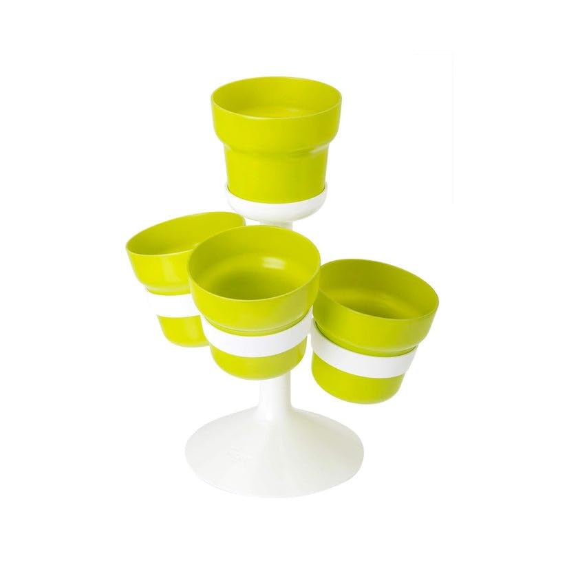 Avilia Planter with 4 Plant Pots - UV and Weather Resistant Design - Green and White Plastic - Ideal for Growing Vegetables or Flowers, Patio, Balcony or Garden