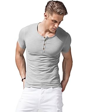 Mens Short Sleeve Button up T Shirts Henley Slim Fit Athletic Casual Tee