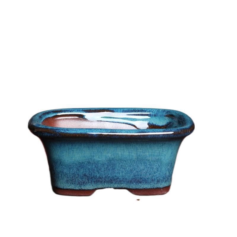 Wensmy 2pcs Glaze Bonsai Pots Ceramic Modern Glaze Succulent Planter Pot with Drainage Hole Vintage Bonsai Mini Glazed Pots Cactus Flower Container Bowl Garden Decoration (10.7x7.7x4.5cm)