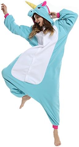 [Qute] Unicorn (Bue) Kigurumi Pajamas- Unisex Halloween Christmas Party Costume Character Pyjamas (M 155cm ~ 165cm (5'10" ~ 5'41"))
