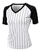 Xpril Women's Casual Cool Max Striped Short sleeve basebALL V-neck T-shirt