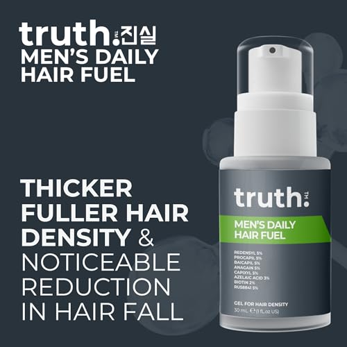 truth 진실 Men's Daily Hair Fuel 30ml 40% ACTIVES DHT BLOCKING DENSITY SERUM. RU58841 5% + REDENSYL 5% + PROCAPIL 5% + BAICAPIL 5% + ANAGAIN 5% + CAPIXYL 5% + AZELAIC ACID 3% + BIOTIN 2% + VITAMIN B5 2%