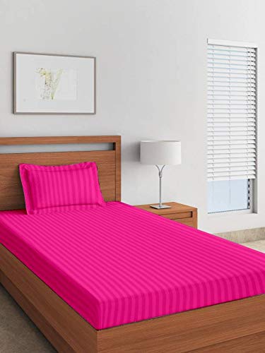 Reliable Trends Plain Stripe Single Elastic Fitted Bedsheets,Magenta