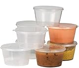 Plastic Condiment Cups with Attached Leak Resistant Lid, Bpa Free, [100 Pack ] Clear Portion Container for Condiments, Samples, Dressings, Pills, Balms, Jello Shots | 2 oz