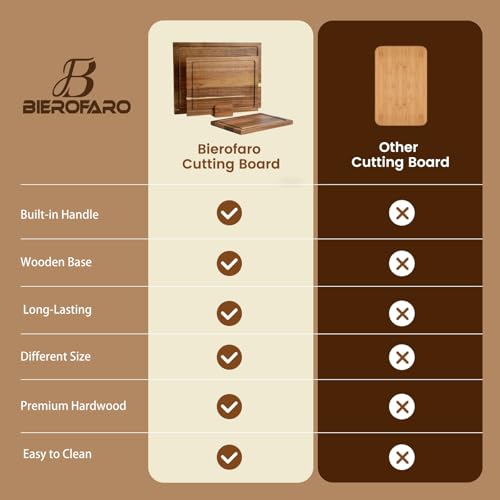 Bierofaro Acacia Wooden Chopping Boards with holder,Cutting Board Set of 3 for Kitchen,Reversible Meat Cutting Board Set with Handle,Butcher Block Wooden Trays for Meat,Fruit Vegetable and Cheese