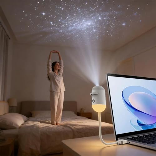 2-in-1 Galaxy Projector Night Light, USB Starry Sky Night Light Projector with Adjustable Brightness, Mini LED Projection Lamp for Bedroom Ceiling Wall Room Decor