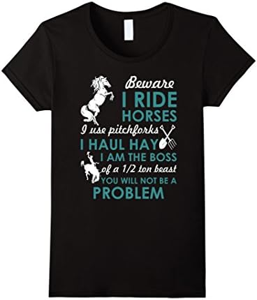 Women's Beware I Ride Horses I Use Pitchforks Horse Riding T-Shirt Medium Black