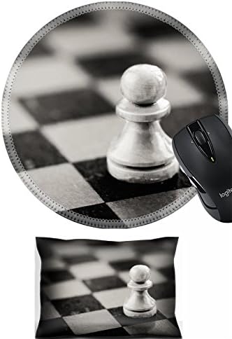 MSD Mouse Wrist Rest and Round Mousepad Set, 2pc Wrist Support design 26750641 White chess pawn standing on old vintage chessboard