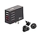 iKits (CB/ETL) 4-Port USB Wall Charger Multi Port Charger with Universal Travel adapter UK EU AU, 2Port 1A+ 2 Port 2.4A Smart IC Technology for Compatible with Samsung, iPhone, iPad, Moto & more Black