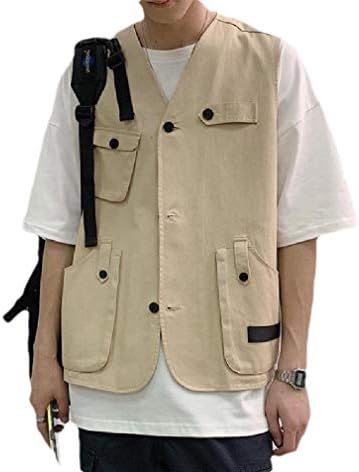 CuteRose Mens Active Multi-Pockets Vintage Basic Cotton Outdoor Travel Vest