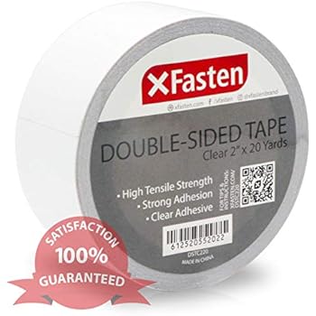 XFasten Clear Double Sided Sticky Tape, Removable, 2-Inches x 20-Yards, Single Roll Ideal as an Anti-Scratch Cat Training Tape, Holding Carpets, and Woodworking