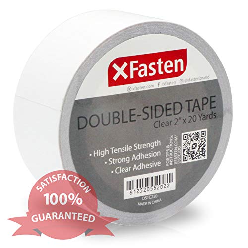 XFasten Clear Double Sided Sticky Tape, Removable, 2-Inches x 20-Yards, Single Roll Ideal as an Anti-Scratch Cat Training Tape, Holding Carpets, and Woodworking