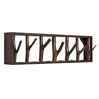 Xyanzi Coat Racks Rustic Coat Rack - Wall Mounted Brown Wooden Entryway Coat Hooks with 5 Branch Hook for Your Entryway Kitchen Bathroom Storage (Color : Brown)