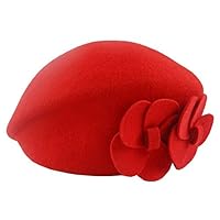 Beret Pillbox Hat Wool Beanie Party Wedding Headwear Cocktail Hat for Women (Red)