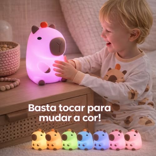 Luminária de Silicone Capivara LED Touch RGB, Bateria Recarregável USB com Intensidade de Luz Controlável no Toque e Temporizador Automático - Decoração Ideal para Crianças - Qualidade Premium LNSTORE