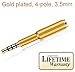 Josi Minea x 2 Pcs 3.5mm Gold Audio Jack Extender Headphone Adapter with Gold Plated 4-Pole Connectors for Apple iPhone 6/6S/6+/5S/5 Samsung Galaxy S7/S6/S5 & Most Smartphones & Tablets [ 2 Pack ]