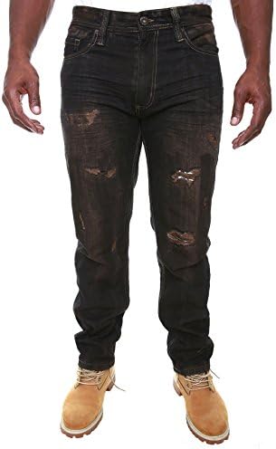 M1758 - Dark Brown MAKOBI Stained Grease Jeans with Tears (40)