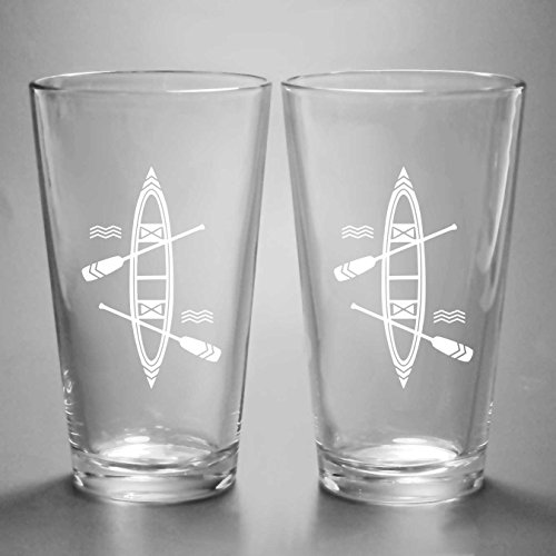 CANOE Pint Glasses set of 2 - Dishwasher-safe wood slice etched glass
