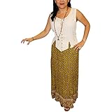 Mogul Interior Women's Cotton Maxi Skirt Green Printed Boho Chic Long Skirt S/M