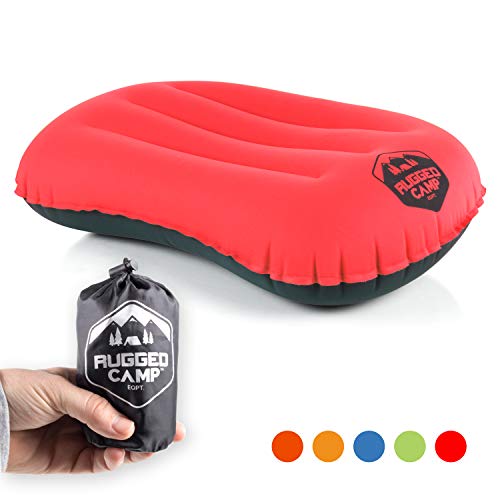 Camping Pillow - Ultralight Inflatable Travel Pillows - Multiple Colors - Compressible, Lightweight, Ergonomic Neck & Lumbar Support - Perfect for Backpacking or Airplane Travel (Red/Black)