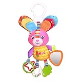 Hanging Toys for Babies Dmeixs Car Seat Toys Baby Stroller Toys Hanging Crib Toys Hanging Rattle Toys Infant Hanging Toys Bunny with Squeaker Crinkly Ear Mirror Washable Colorful Rabbit Toys