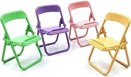 4Pcs Foldable Mini Chairs - Cute Tiny Folding Phone Holders, 1:6 Scale Miniature Furniture, Cell Phone Stands
